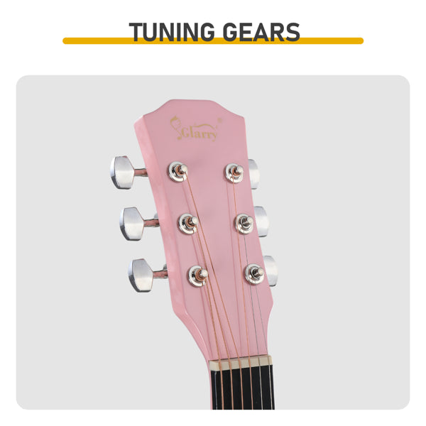 Pink 41-inch Dreadnought Barrel-shaped Cutaway Acoustic Guitar With Pick, Strings, Capo, Gig Bag, Tuner, Wrench Tool, And Shoulder Strap