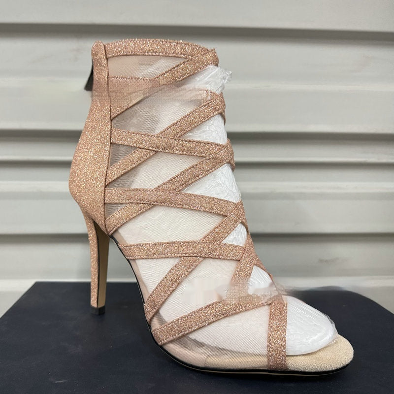 Fish Mouth Sandal Boots Hollow-out Mesh Stitching