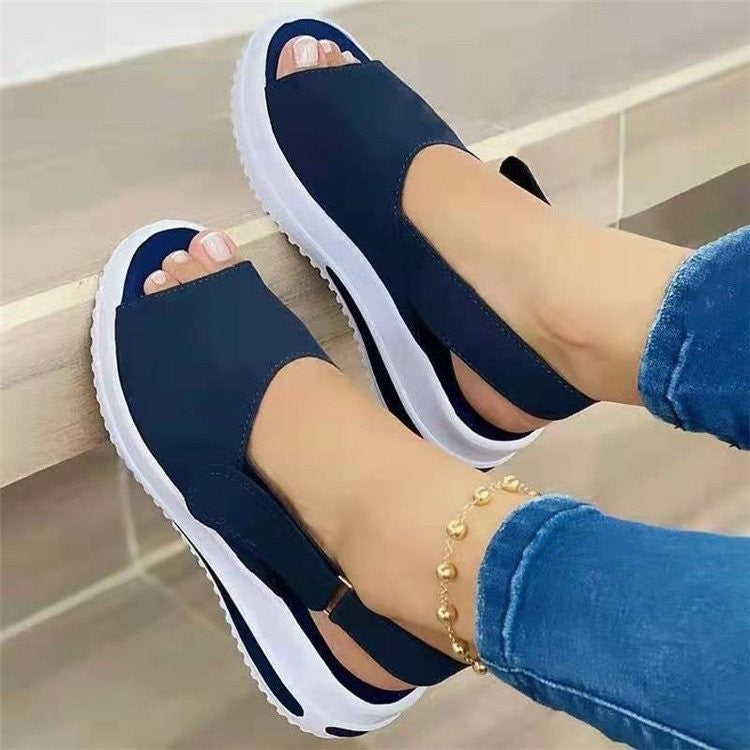 Fish Mouth Sandal Female One Word Buckle Thick Base Wedge Heel Cool