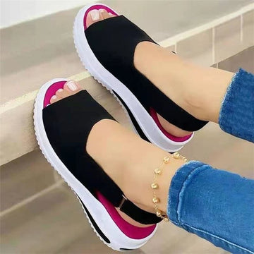 Fish Mouth Sandal Female One Word Buckle Thick Base Wedge Heel Cool