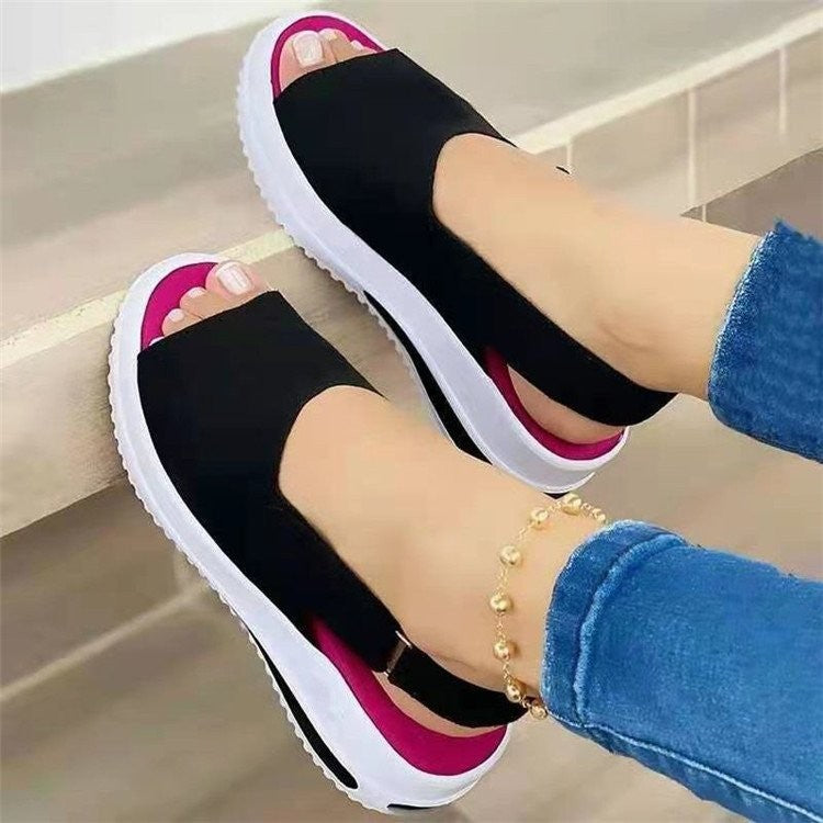 Fish Mouth Sandal Female One Word Buckle Thick Base Wedge Heel Cool