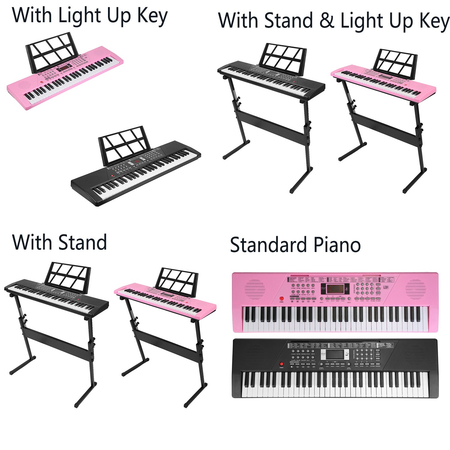 3 Types Options -- 1Pc 61 Keys Digital Music Keyboard Electric Piano Electronic Musical Instrument Kids Learning Keyboard With Microphone Stand For 3-12 Year Old Kids Girls Boys