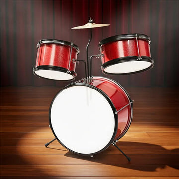 3-Pieces Junior Kids Drum Set Kit Pedal Drum Stick Wrench Drum Stool Red
