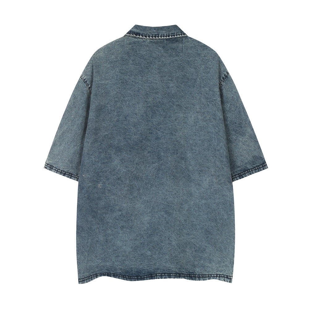 Fashion Short Sleeve Denim Polo Shirt Men