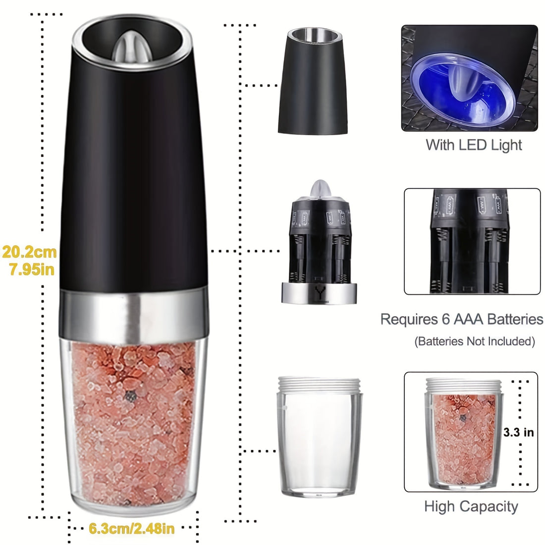 Aroefa 2pcs Gravity Electric Salt and Pepper Grinder Set - Aroefa