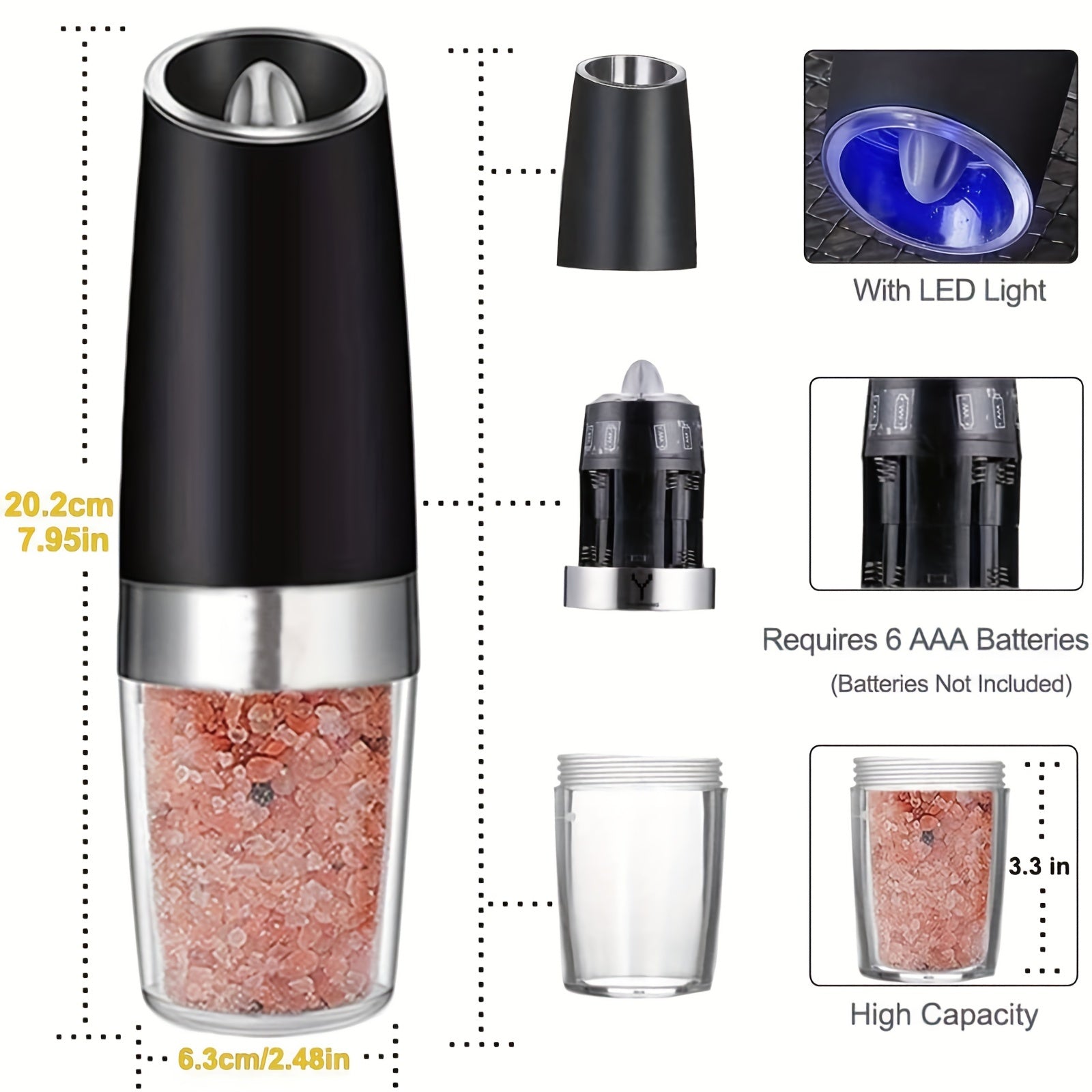 Aroefa 2pcs Gravity Electric Salt and Pepper Grinder Set - Aroefa