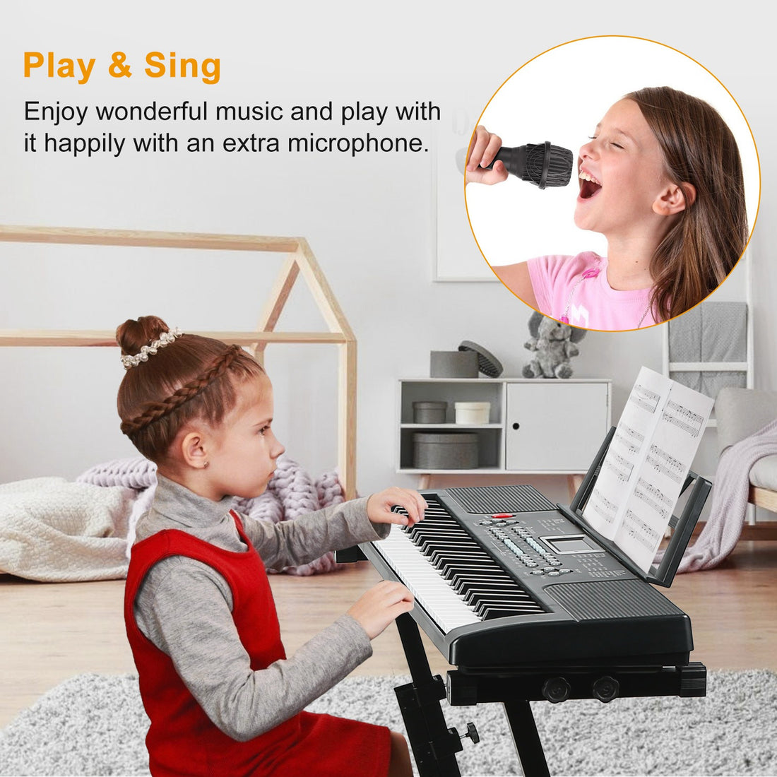 1P 61 Keys Digital Music Electronic Keyboard Electric Musical Piano Instrument Kids Learning Keyboard With Stand Microphone For Beginners