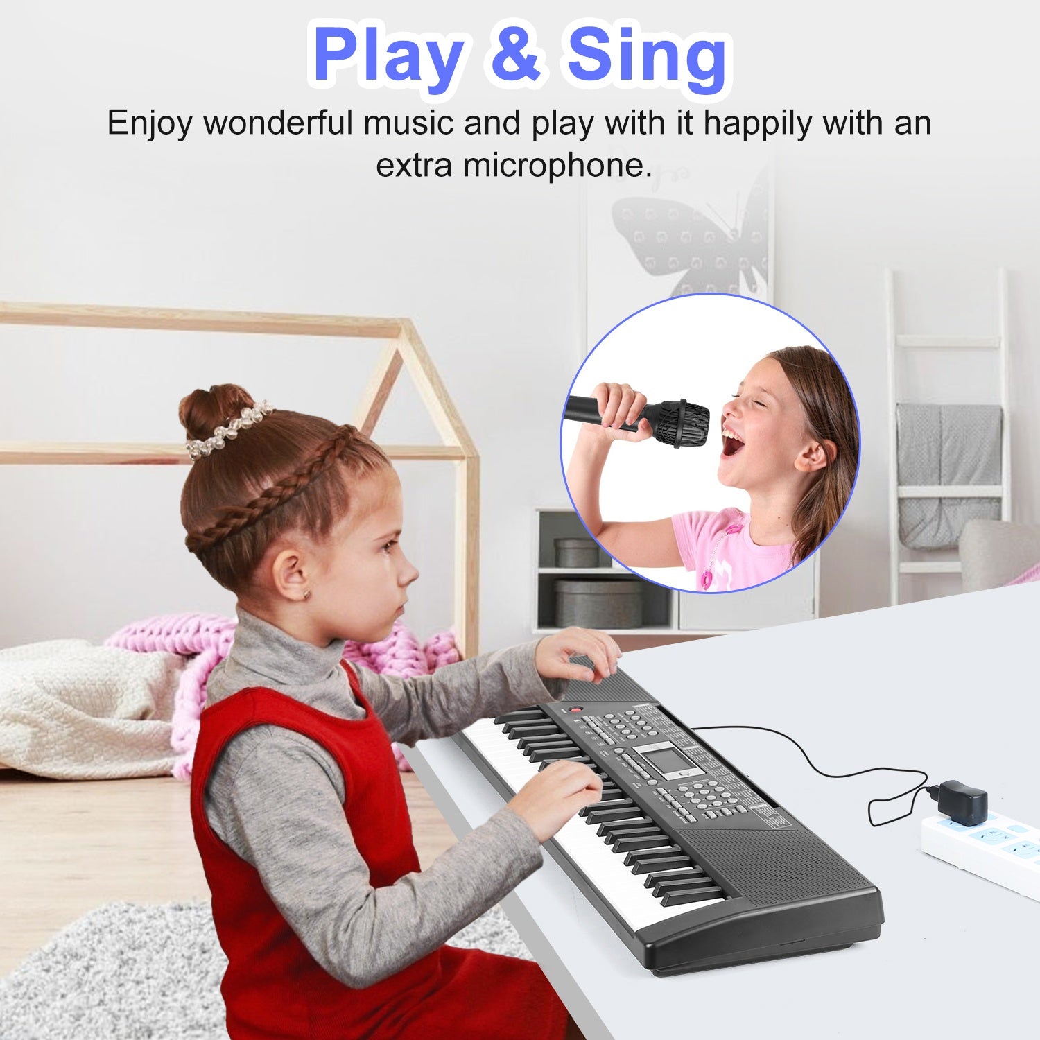 3 Types Options -- 1Pc 61 Keys Digital Music Keyboard Electric Piano Electronic Musical Instrument Kids Learning Keyboard With Microphone Stand For 3-12 Year Old Kids Girls Boys