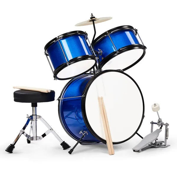 3-Pieces Junior Kids Drum Set Kit Pedal Drum Stick Wrench Drum Stool