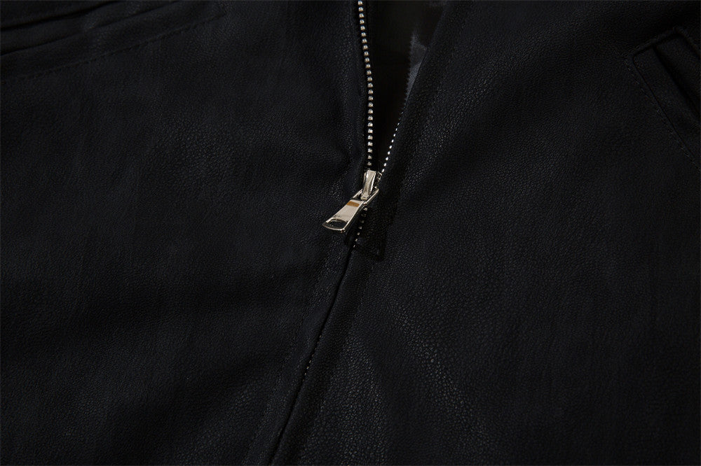 PU Leather Polo Collar Jacket Men