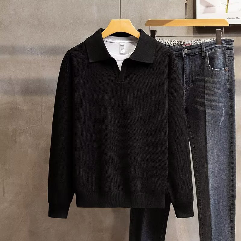 Fashion Personality Lapel Knitted Polo Shirt Men