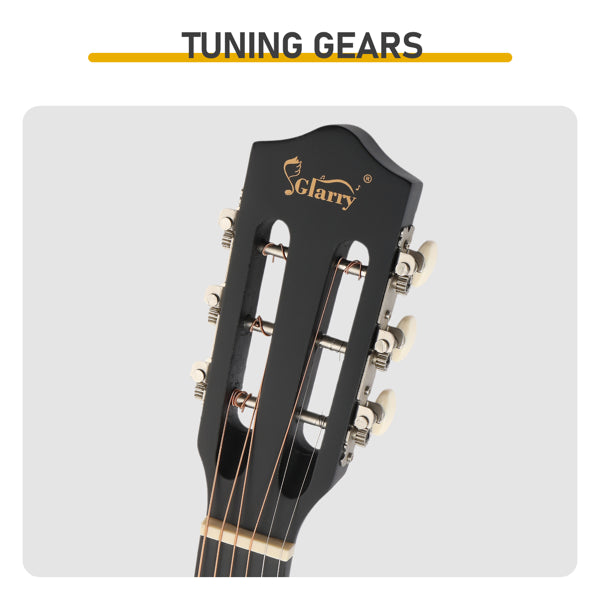 Matte Black 38-inch Round Acoustic Guitar With Picks, Strings, Capo, Case, Tuner, And Strap