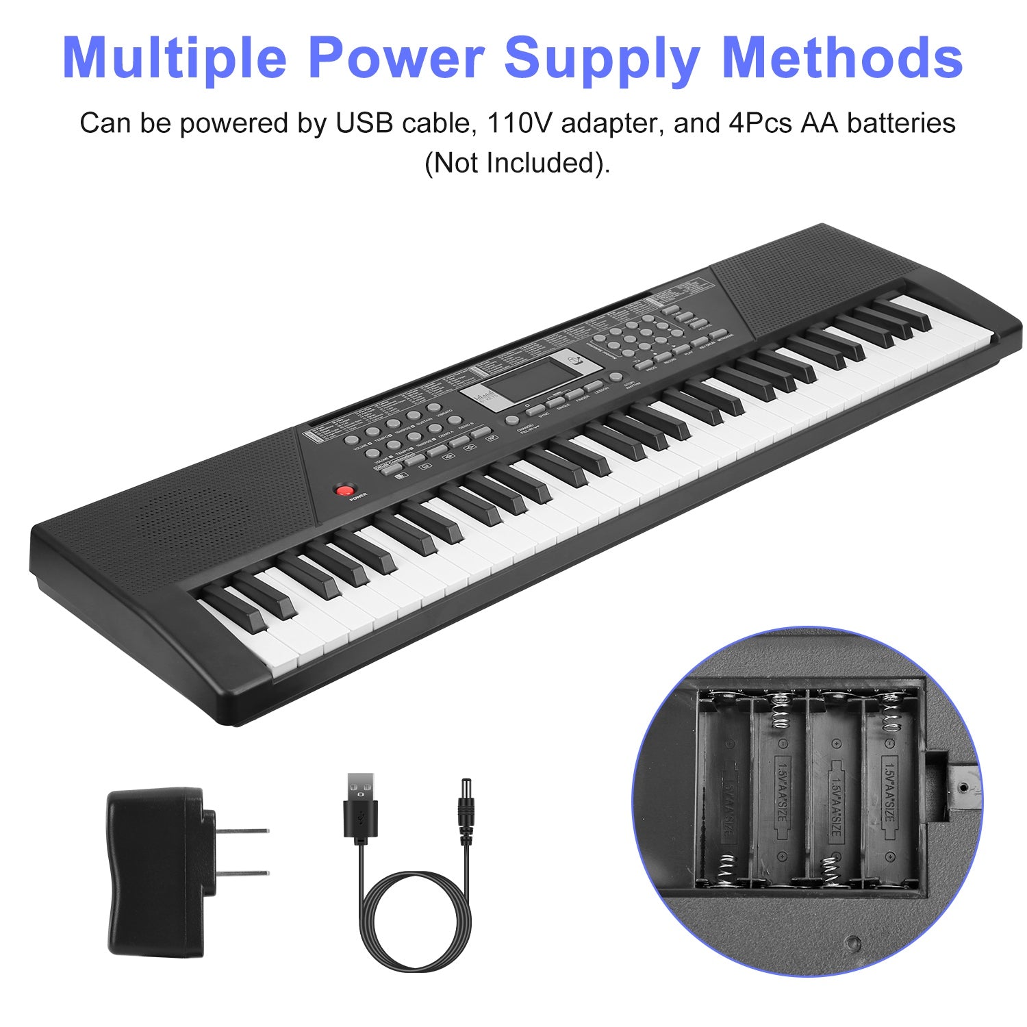 3 Types Options -- 1Pc 61 Keys Digital Music Keyboard Electric Piano Electronic Musical Instrument Kids Learning Keyboard With Microphone Stand For 3-12 Year Old Kids Girls Boys