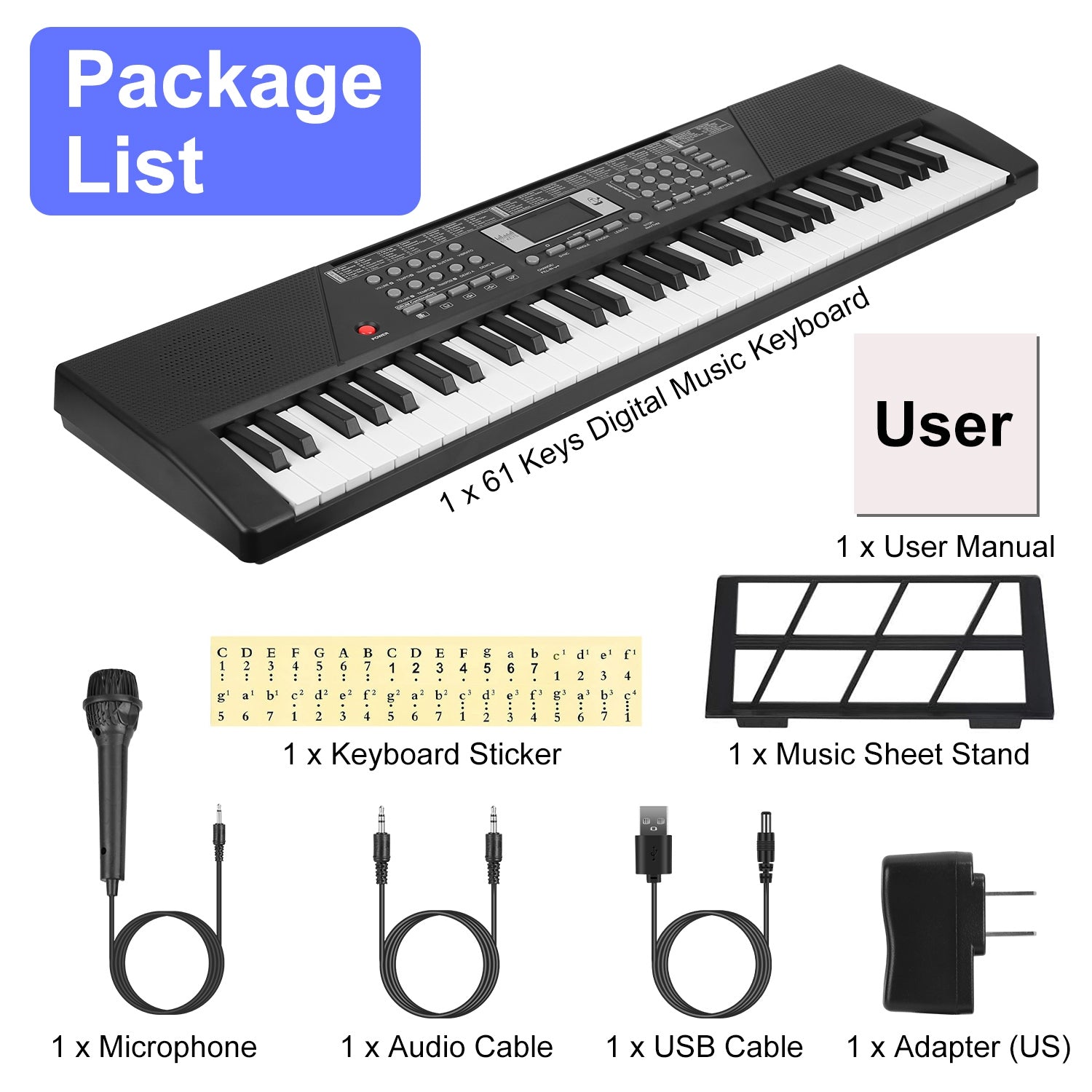 3 Types Options -- 1Pc 61 Keys Digital Music Keyboard Electric Piano Electronic Musical Instrument Kids Learning Keyboard With Microphone Stand For 3-12 Year Old Kids Girls Boys
