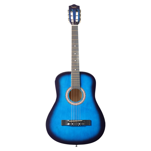Blue 38-inch Round Acoustic Guitar With Picks, Strings, Capo, Case, Tuner, And Strap