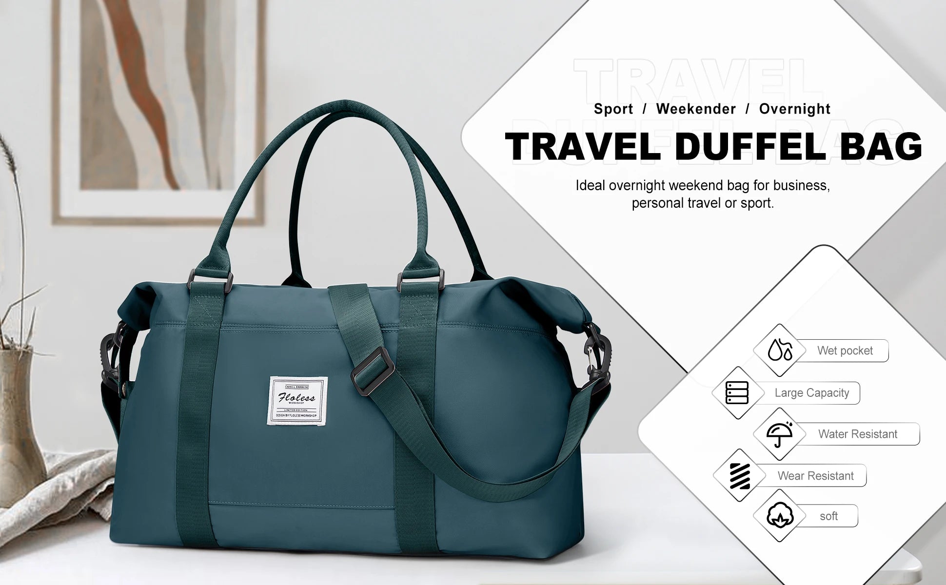 Travel Duffel Bag for Women Sports Tote Gym Bag Shoulder Weekender Overnight Bag with Trolley Sleeve for Airplanes Carry on Bag