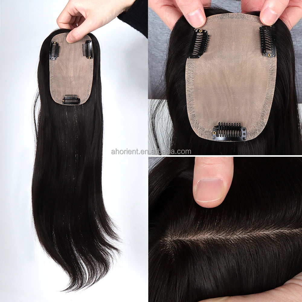 Orient Human Remy Women Hair Topper Wig Base Hair Silk Hair Products Silk Base Topper Natural Black