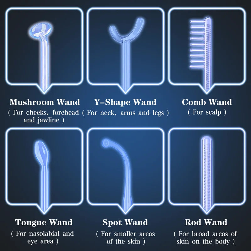 Factory Price Custom 6 in 1 Handheld Skin Rejuvenation High Frequency Wand Beauty Products Skin Therapy Wand