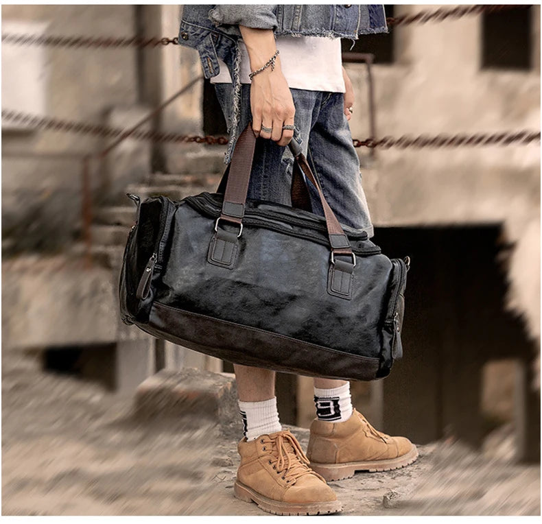 Men Quality Leather Travel Bags Carry on Luggage Bag Men Duffel Bags Handbag Casual Traveling Tote Large Weekend Bag Hot XA631ZC