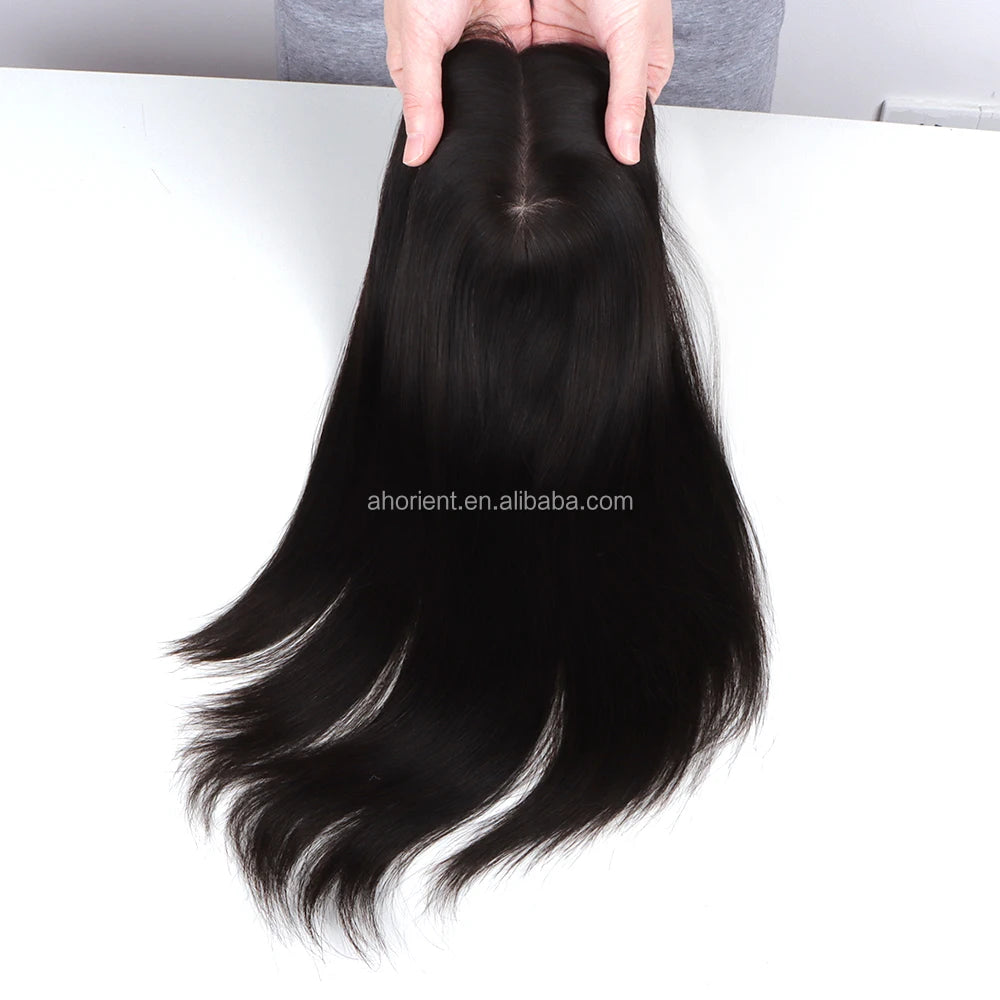 Orient Human Remy Women Hair Topper Wig Base Hair Silk Hair Products Silk Base Topper Natural Black