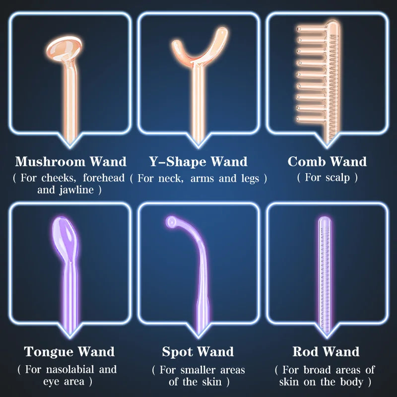 Factory Price Custom 6 in 1 Handheld Skin Rejuvenation High Frequency Wand Beauty Products Skin Therapy Wand