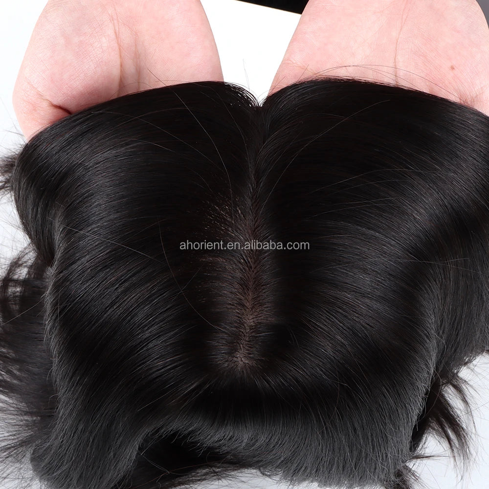 Orient Human Remy Women Hair Topper Wig Base Hair Silk Hair Products Silk Base Topper Natural Black