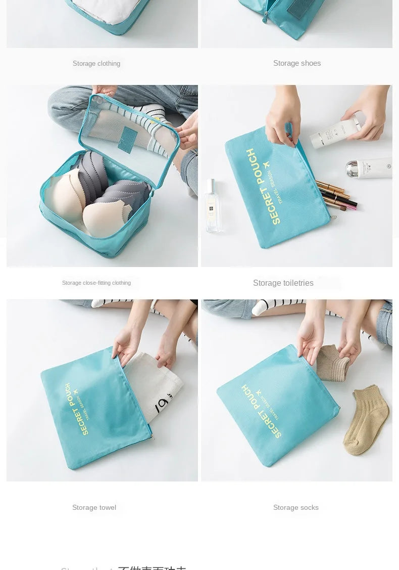 Travel storage 6-piece storage bag underwear shoes 6 storage bag Oxford waterproof cloth luggage storage and distribution