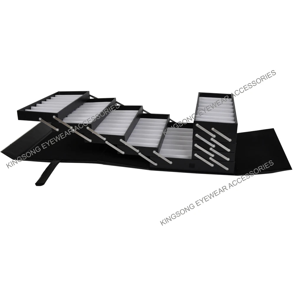 Coded lock Foldable Portable Eyeglass Eyewear Sunglasses Accordion Suitcase Display Extendable Brief  Case Hold 80pcs of glasses