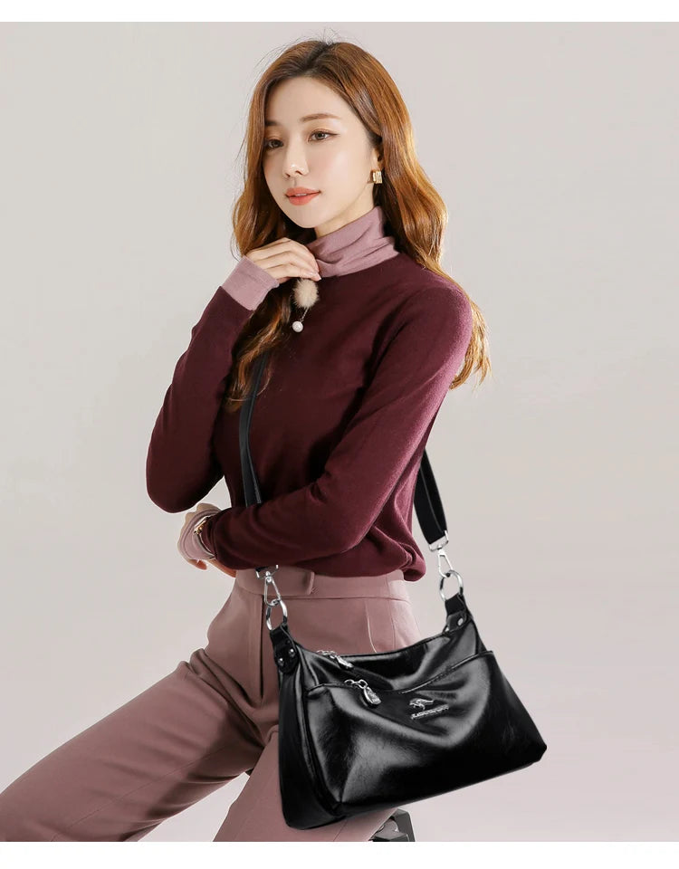 New Messenger Bags Women Fashion Handbags Retro Solid Color PU Leather Shoulder Underarm Bag Casual Women Handbags Designer Bag