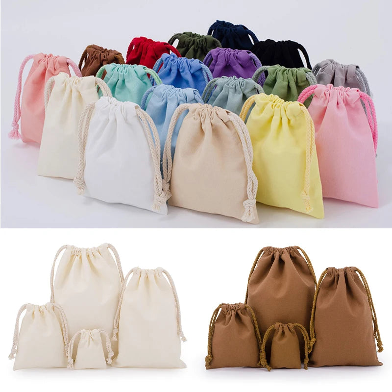 Cotton Drawstring Storage Bag White Canvas Bags for Candy Gift Package Pouch Reusable Home Sundries Organize Dustproof Sacks