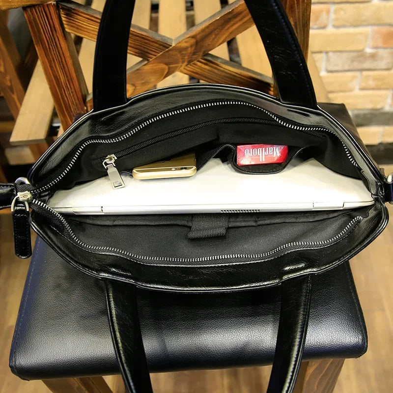 Business Black Men's Briefcase PU Leather Handbag For Documents Luxury Shoulder Messenger Bag Horizontal Man Laptop Bag bolsa 가방