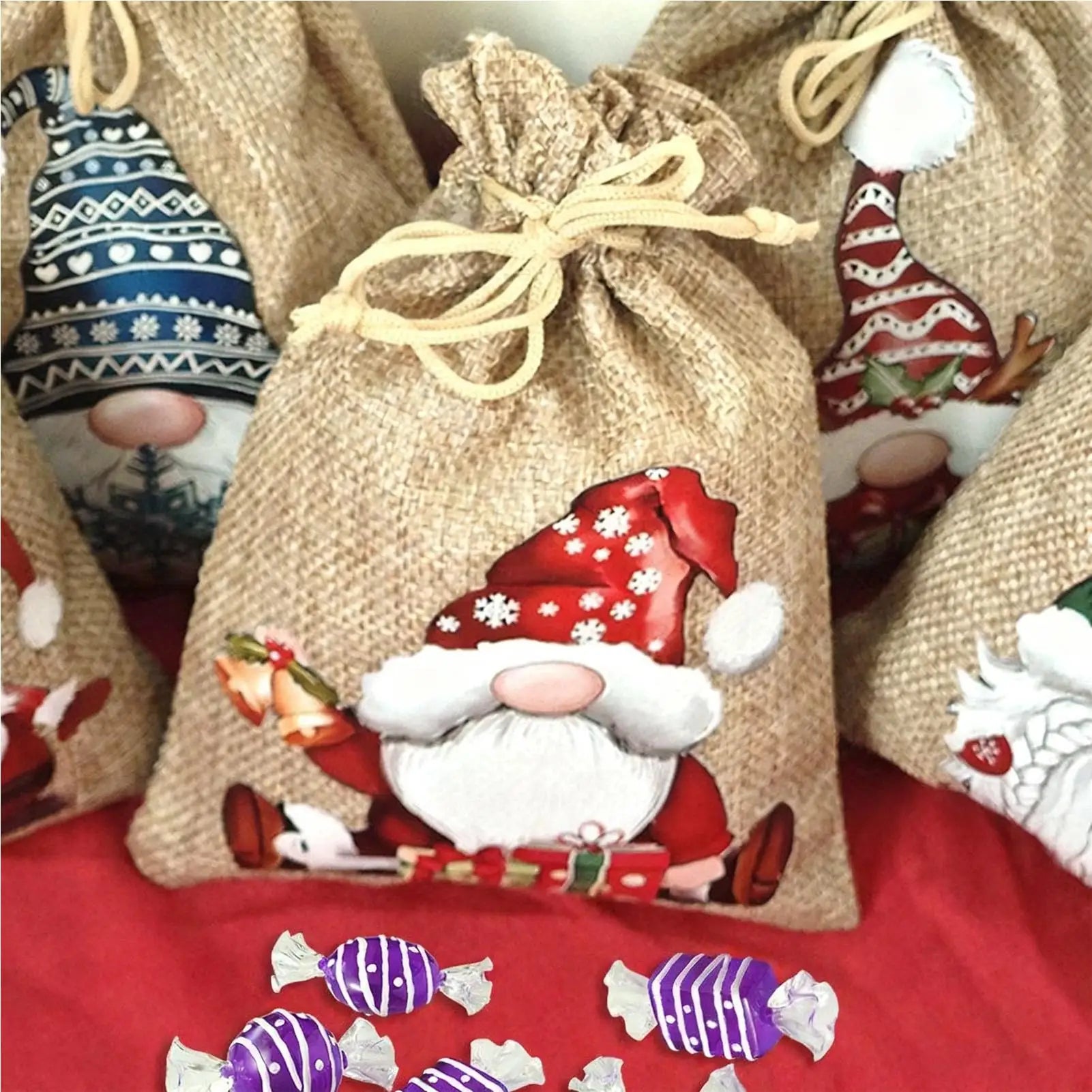 Christmas Candy Bags 12 Pieces Burlap Gnome Decorations Christmas Snack Bags for Christmas Thanksgiving Home Holiday New Year