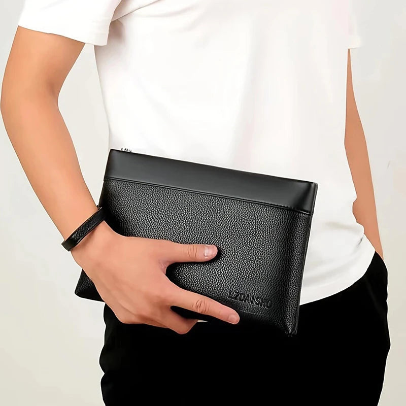 Men's Briefcase Bag Is Suitable for Business Work, Can Be Carried by Hand, Made of Pu Material, in Solid Color, with Wallet