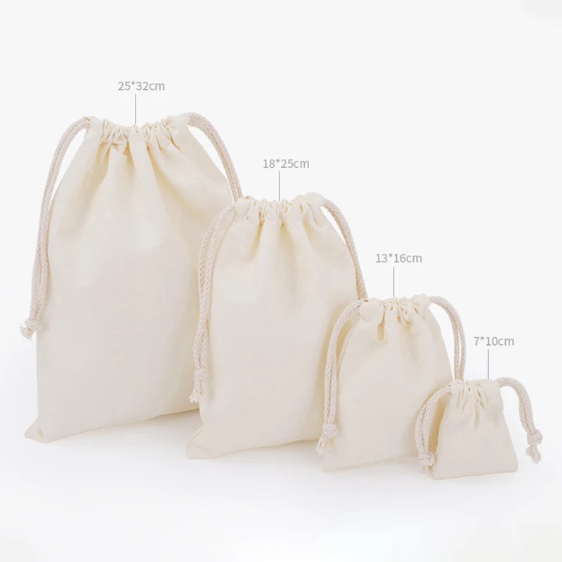 Cotton Drawstring Storage Bag White Canvas Bags for Candy Gift Package Pouch Reusable Home Sundries Organize Dustproof Sacks