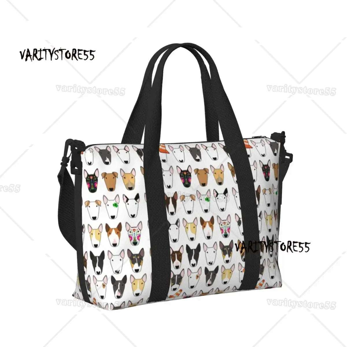 Custom Bull Terrier Dog Repeat Pattern Tote Bag Women Large Capacity Animal Beach Gym Shoulder Travel Bag