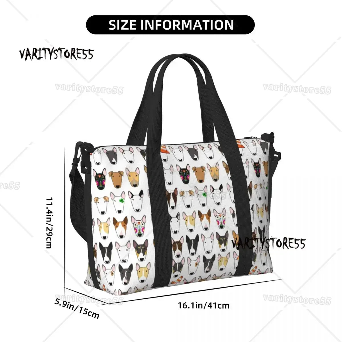 Custom Bull Terrier Dog Repeat Pattern Tote Bag Women Large Capacity Animal Beach Gym Shoulder Travel Bag