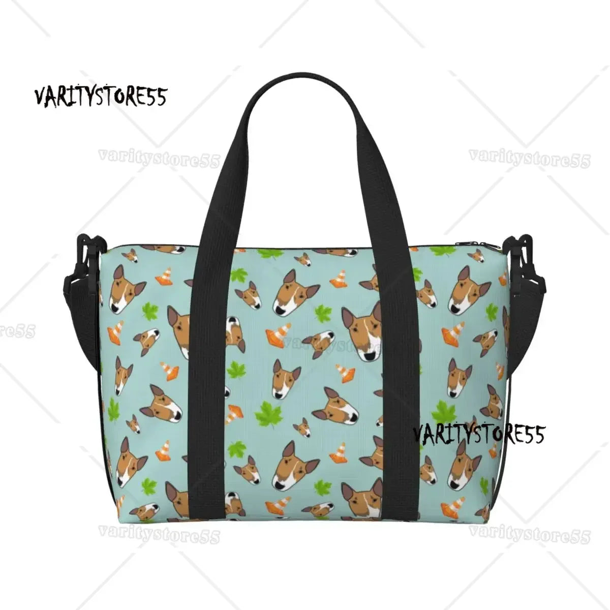 Custom Bull Terrier Dog Repeat Pattern Tote Bag Women Large Capacity Animal Beach Gym Shoulder Travel Bag