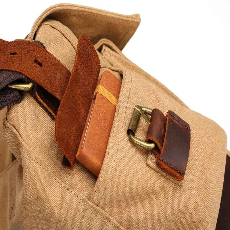 [Messenger Bag] Men Vintage Design Messenger Bag Waterproof Waxed Canvas Crazy Horse Leather Shoulder Bag Outdoor Casual Bag