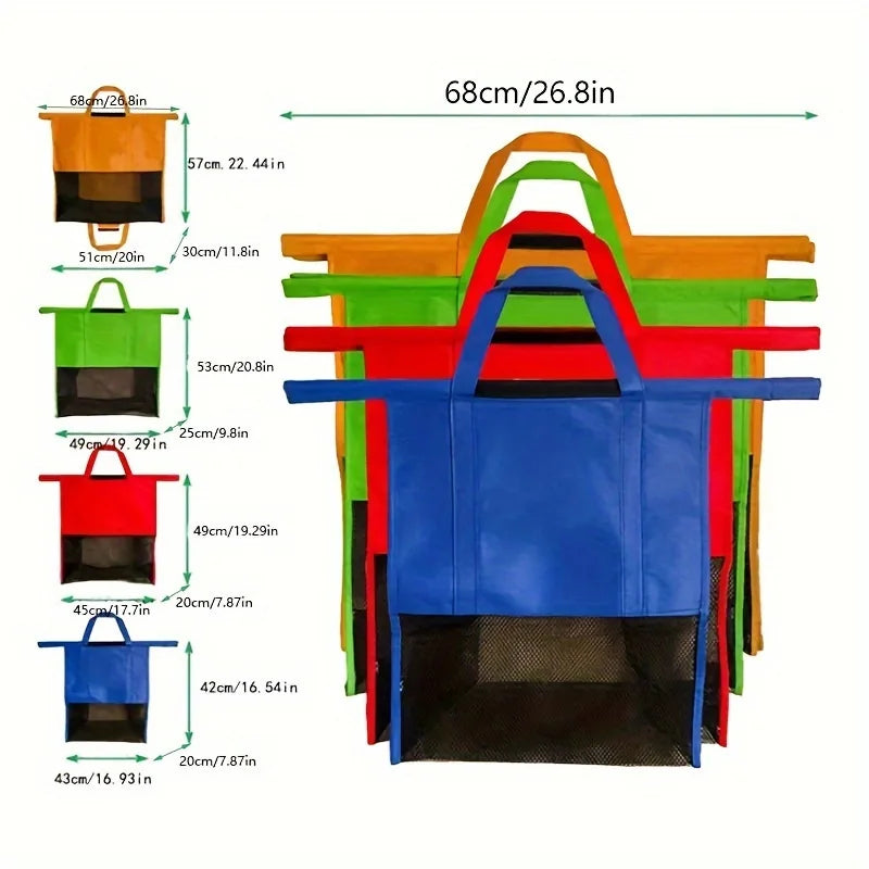 4 shopping bags per pack, with sturdy handles, suitable for supermarket and home storage, reusable, convenient and practical.
