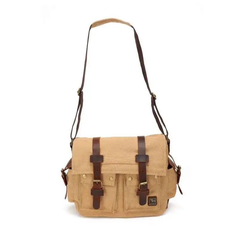 [Messenger Bag] Men Vintage Design Messenger Bag Waterproof Waxed Canvas Crazy Horse Leather Shoulder Bag Outdoor Casual Bag