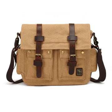 [Messenger Bag] Men Vintage Design Messenger Bag Waterproof Waxed Canvas Crazy Horse Leather Shoulder Bag Outdoor Casual Bag