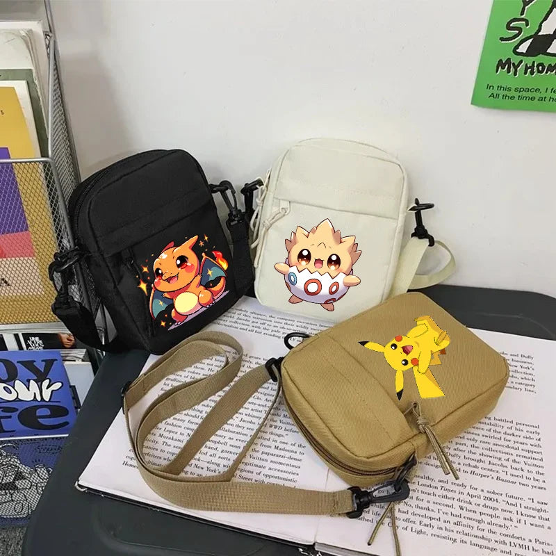 Messenger Sling Bags for Men Casual Canvas Small Zipper Crossbody Pouch Pokemoned Simple Small Crossbody Shoulder Bag Men Bag