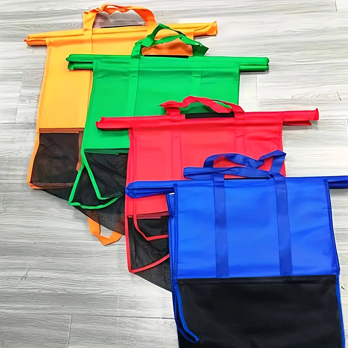4 shopping bags per pack, with sturdy handles, suitable for supermarket and home storage, reusable, convenient and practical.