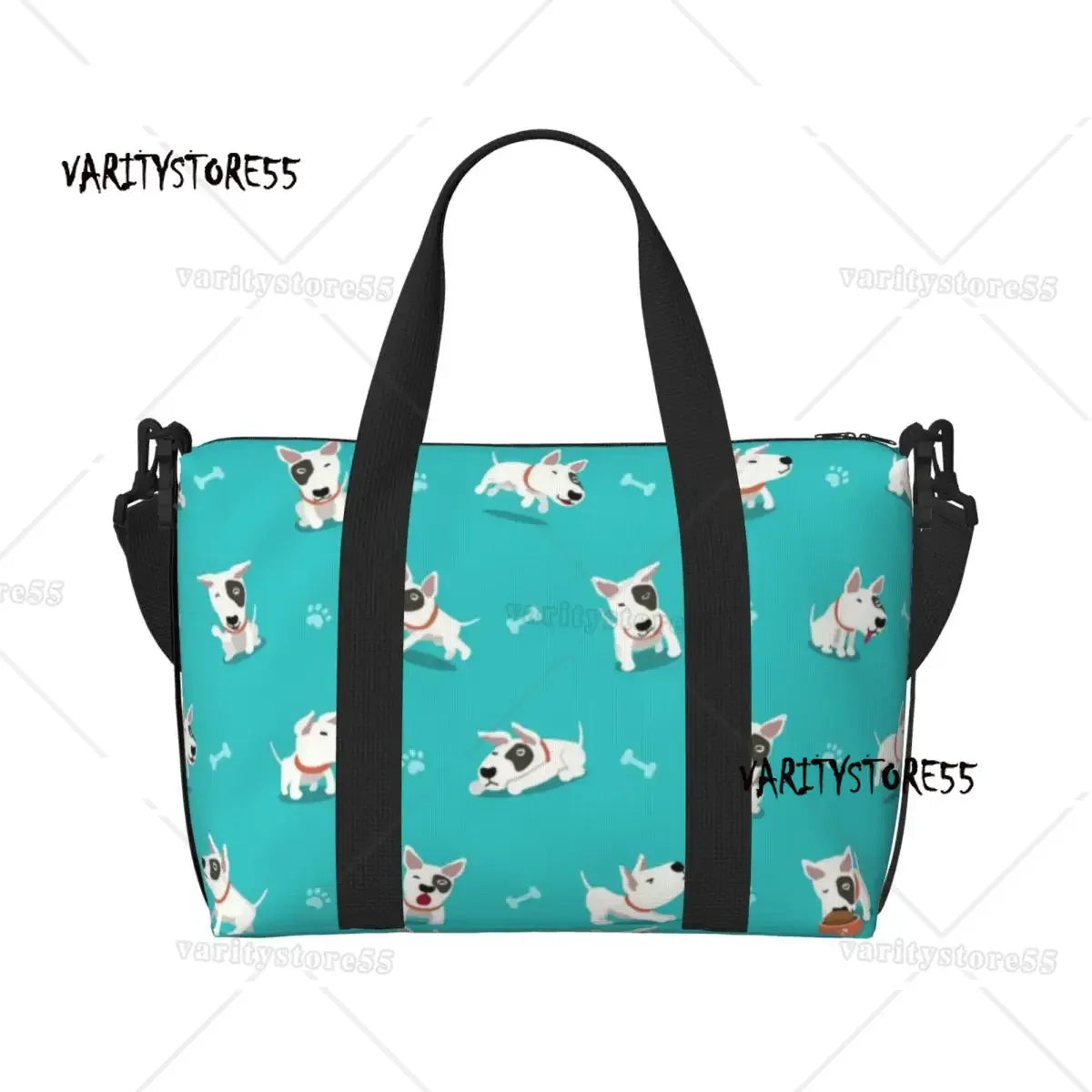 Custom Bull Terrier Dog Repeat Pattern Tote Bag Women Large Capacity Animal Beach Gym Shoulder Travel Bag
