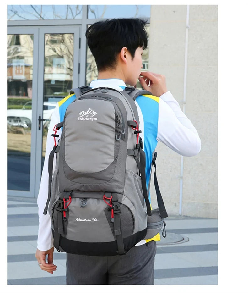 Hiking Backpack With Rain Cover Sport Camping Breathable Back Support Ruckpack Outdoor Climbing Trekking Daypack Large Schoolbag