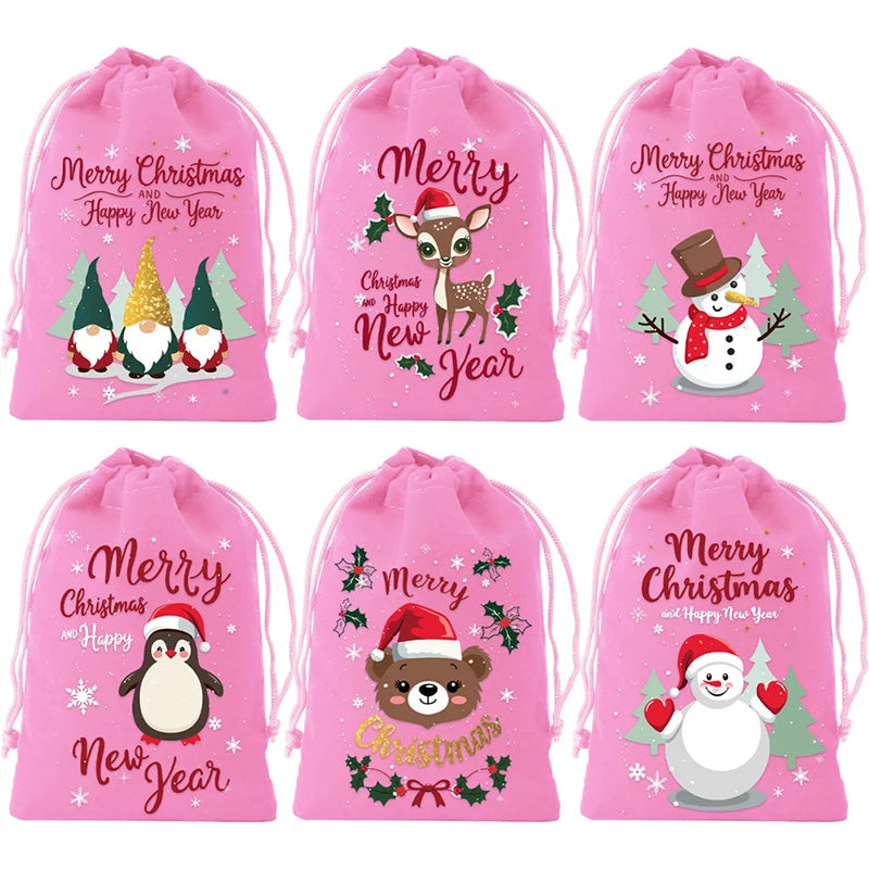 6 Pcs Christmas Small Burlap Bags With Drawstring, Burlap Gift Bags Christmas Treat Sacks Gift Wrapping Bags