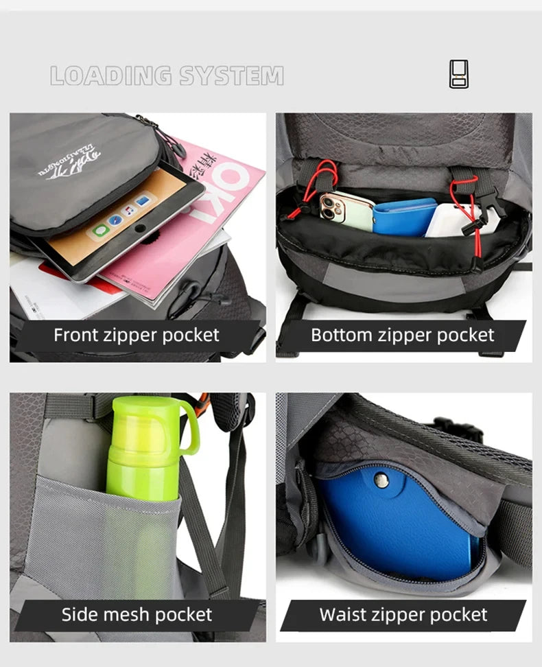 Hiking Backpack With Rain Cover Sport Camping Breathable Back Support Ruckpack Outdoor Climbing Trekking Daypack Large Schoolbag