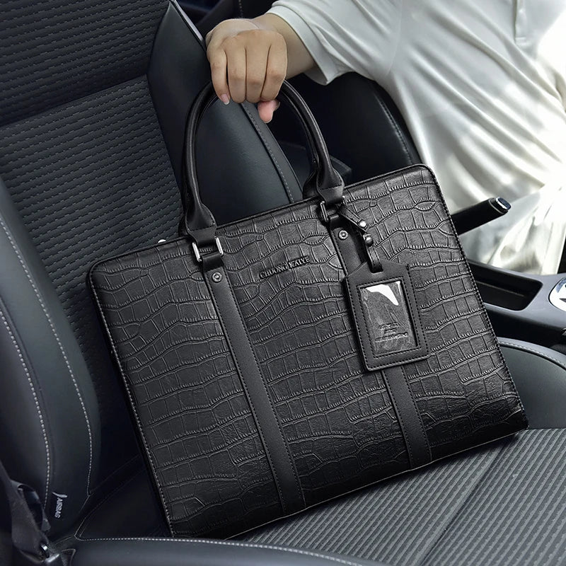 Men's Briefcases PVC Large Capacity Executive Designer Business 14 inch Laptop File Portfolio Office Shoulder Messenger A4 Bag