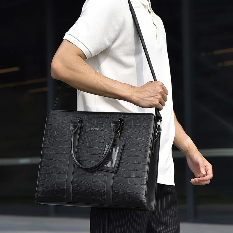 Men's Briefcases PVC Large Capacity Executive Designer Business 14 inch Laptop File Portfolio Office Shoulder Messenger A4 Bag