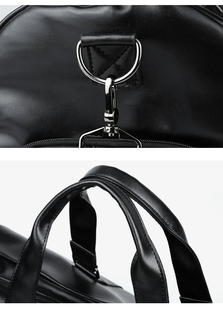 Leather Travel Duffel Bag for Men Women, Vintage Waterproof Bag with Shoe Pouch, Overnight Gym Sports Carry-On Weekend Tote Bag